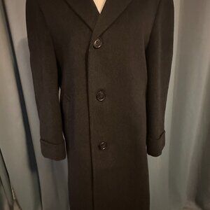 Vintage Robert Hall Men’s Black Wool Overcoat Italian Fabric 46R